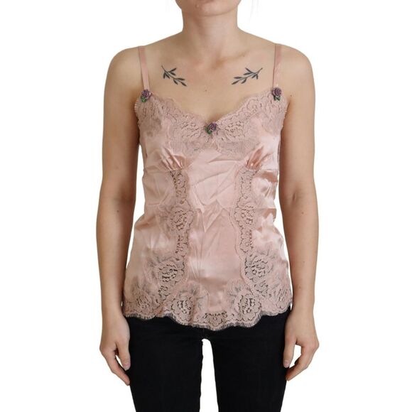 Dolce & Gabbana Pink Satin Lace Roses Tank Top Women's Lingerie